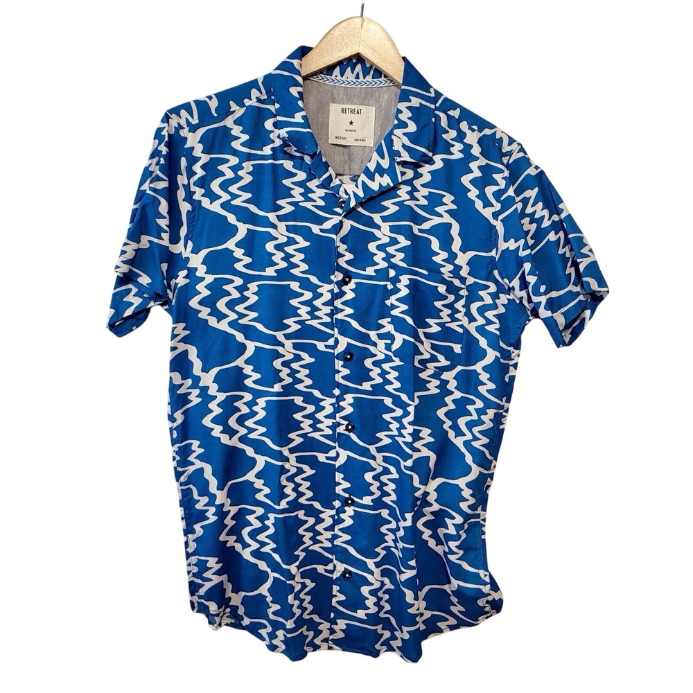 Retreat Los Angeles Men's Blue/White Graphic Short Sleeve Shirt M NWT